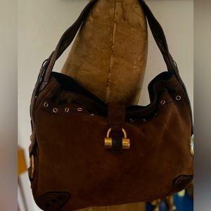 Gorgeous vintage YSL purse, suede, leather, metal